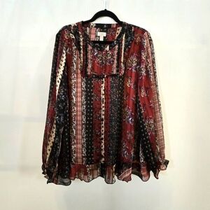 LOGO Lagonlook Shear Hi-Low Button Down Tunic Print Blouse
